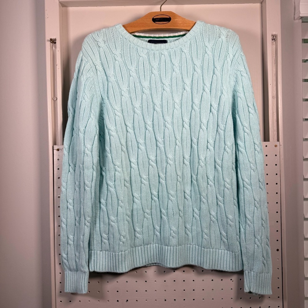 Lands' End Drifter Sweater‎ Women's Blue Cable-Knit Crewneck Pullover - Large